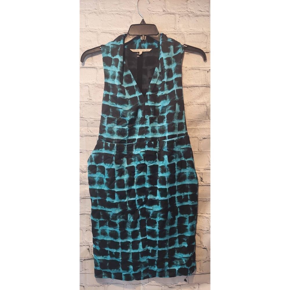 Rachel Roy Womens 2 Live Life Knee Length Dress Black Teal Tie Back Pockets NWOT